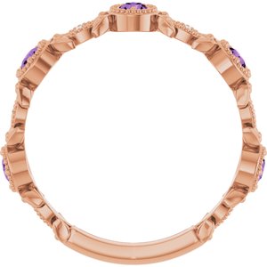 14K Rose Gold Natural Amethyst & .03 CTW Natural Diamond Leaf Ring