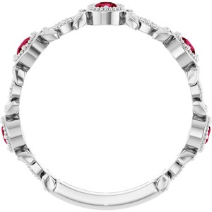 14K White Gold Natural Ruby & .03 CTW Natural Diamond Leaf Ring