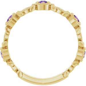 14K Yellow Gold Natural Amethyst & .03 CTW Natural Diamond Leaf Ring