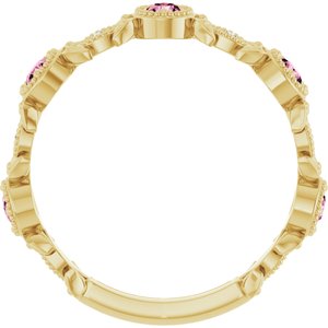 14K Yellow Gold Natural Pink Tourmaline & .03 CTW Natural Diamond Leaf Ring