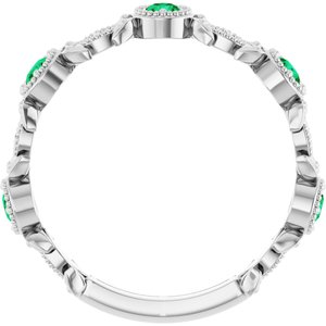 14K White Gold Natural Emerald & .03 CTW Natural Diamond Leaf Ring