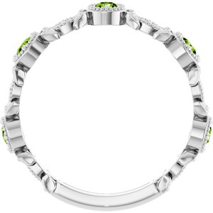 Sterling Silver Natural Peridot & .03 CTW Natural Diamond Leaf Ring