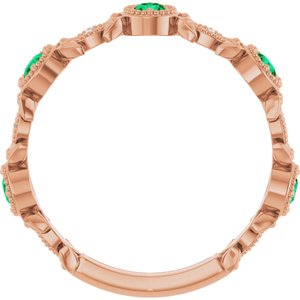 14K Rose Gold Natural Lab-Grown Emerald & .03 CTW Natural Diamond Leaf Ring