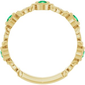 14K Yellow Gold Natural Emerald & .03 CTW Natural Diamond Leaf Ring