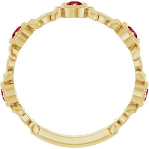 14K Yellow Gold Natural Lab-Grown Ruby & .03 CTW Natural Diamond Leaf Ring