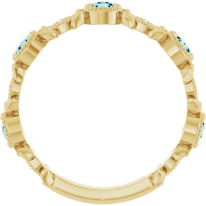14K Yellow Gold Natural Aquamarine & .03 CTW Natural Diamond Leaf Ring