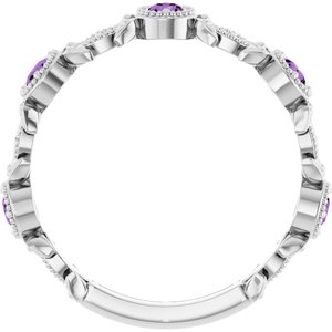 Platinum Natural Amethyst & .03 CTW Natural Diamond Leaf Ring