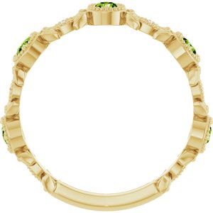 14K Yellow Gold Natural Peridot & .03 CTW Natural Diamond Leaf Ring