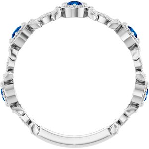 Sterling Silver Natural Blue Sapphire & .03 CTW Natural Diamond Leaf Ring