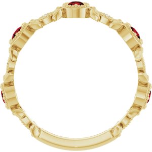 14K Yellow Gold Natural Mozambique Garnet & .03 CTW Natural Diamond Leaf Ring