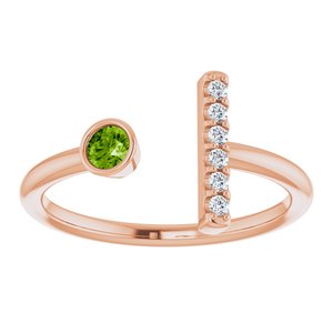 14K Rose Gold Natural Peridot & .05 CTW Natural Diamond Bar Ring