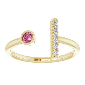 14K Yellow Gold Natural Pink Tourmaline & .05 CTW Natural Diamond Bar Ring