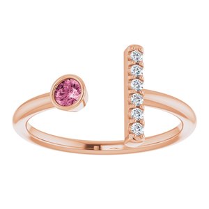 14K Rose Gold Natural Pink Tourmaline & .05 CTW Natural Diamond Bar Ring