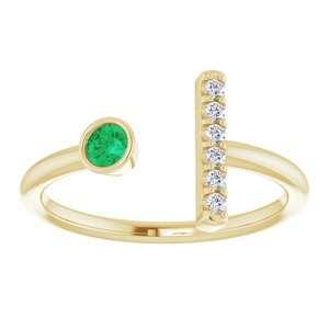 14K Yellow Gold Lab-Grown Emerald & .05 CTW Natural Diamond Bar Ring