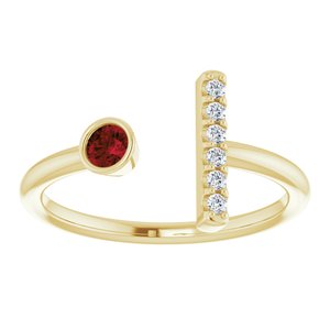 14K Yellow Gold Natural Mozambique Garnet & .05 CTW Natural Diamond Bar Ring