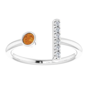 14K White Gold Natural Citrine & .05 CTW Natural Diamond Bar Ring