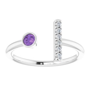 14K White Gold Natural Amethyst & .05 CTW Natural Diamond Bar Ring
