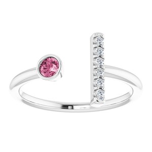 14K White Gold Natural Pink Tourmaline & .05 CTW Natural Diamond Bar Ring