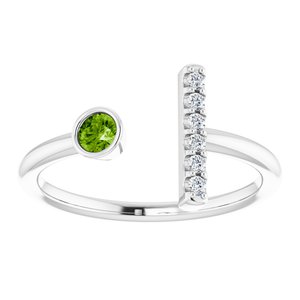 14K White Gold Natural Peridot & .05 CTW Natural Diamond Bar Ring