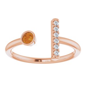 14K Rose Gold Natural Citrine & .05 CTW Natural Diamond Bar Ring