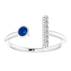 Sterling Silver Natural Blue Sapphire & .05 CTW Natural Diamond Bar Ring