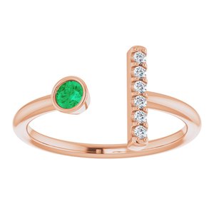 14K Rose Gold Lab-Grown Emerald & .05 CTW Natural Diamond Bar Ring