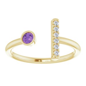 14K Yellow Gold Natural Amethyst & .05 CTW Natural Diamond Bar Ring