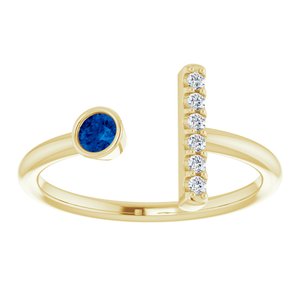 14K Yellow Gold Natural Blue Sapphire & .05 CTW Natural Diamond Bar Ring