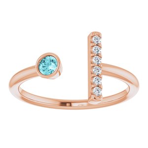 14K Rose Gold Natural Blue Zircon & .05 CTW Natural Diamond Bar Ring