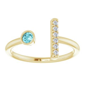 14K Yellow Gold Natural Blue Zircon & .05 CTW Natural Diamond Bar Ring