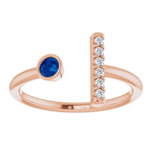 14K Rose Gold Natural Blue Sapphire & .05 CTW Natural Diamond Bar Ring
