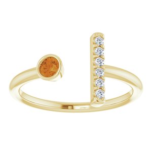 14K Yellow Gold Natural Citrine & .05 CTW Natural Diamond Bar Ring