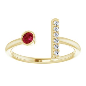 14K Yellow Gold Lab-Grown Ruby & .05 CTW Natural Diamond Bar Ring