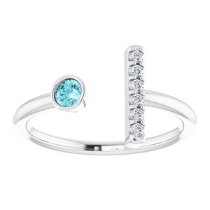 Sterling Silver Natural Blue Zircon & .05 CTW Natural Diamond Bar Ring