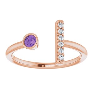 14K Rose Gold Natural Amethyst & .05 CTW Natural Diamond Bar Ring