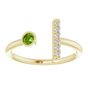 14K Yellow Gold Natural Peridot & .05 CTW Natural Diamond Bar Ring