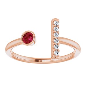 14K Rose Gold Lab-Grown Ruby & .05 CTW Natural Diamond Bar Ring
