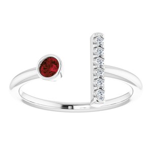 Sterling Silver Natural Mozambique Garnet & .05 CTW Natural Diamond Bar Ring