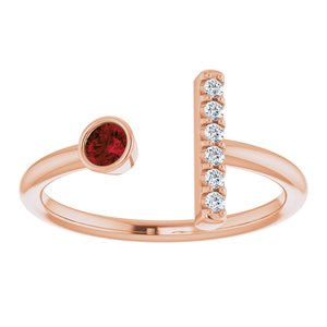 14K Rose Gold Natural Mozambique Garnet & .05 CTW Natural Diamond Bar Ring