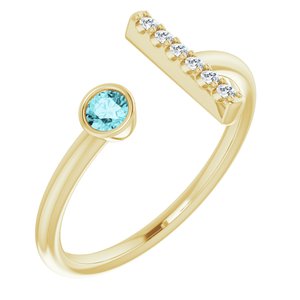 14K Yellow Gold Natural Blue Zircon & .05 CTW Natural Diamond Bar Ring