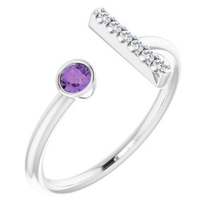 Platinum Natural Amethyst & .05 CTW Natural Diamond Bar Ring