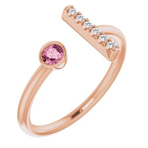14K Rose Gold Natural Pink Tourmaline & .05 CTW Natural Diamond Bar Ring