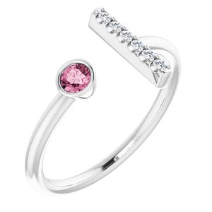 Platinum Natural Pink Tourmaline & .05 CTW Natural Diamond Bar Ring