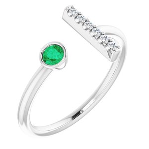 Sterling Silver Natural Emerald & .05 CTW Natural Diamond Bar Ring