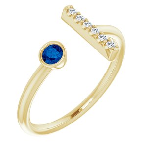 14K Yellow Gold Natural Blue Sapphire & .05 CTW Natural Diamond Bar Ring