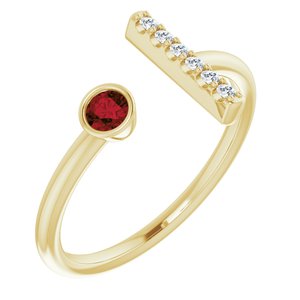14K Yellow Gold Natural Mozambique Garnet & .05 CTW Natural Diamond Bar Ring