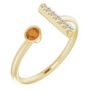 14K Yellow Gold Natural Citrine & .05 CTW Natural Diamond Bar Ring