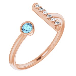 14K Rose Gold Natural Aquamarine & .05 CTW Natural Diamond Bar Ring