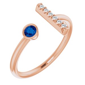 14K Rose Gold Natural Blue Sapphire & .05 CTW Natural Diamond Bar Ring