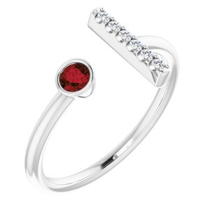 Sterling Silver Natural Mozambique Garnet & .05 CTW Natural Diamond Bar Ring